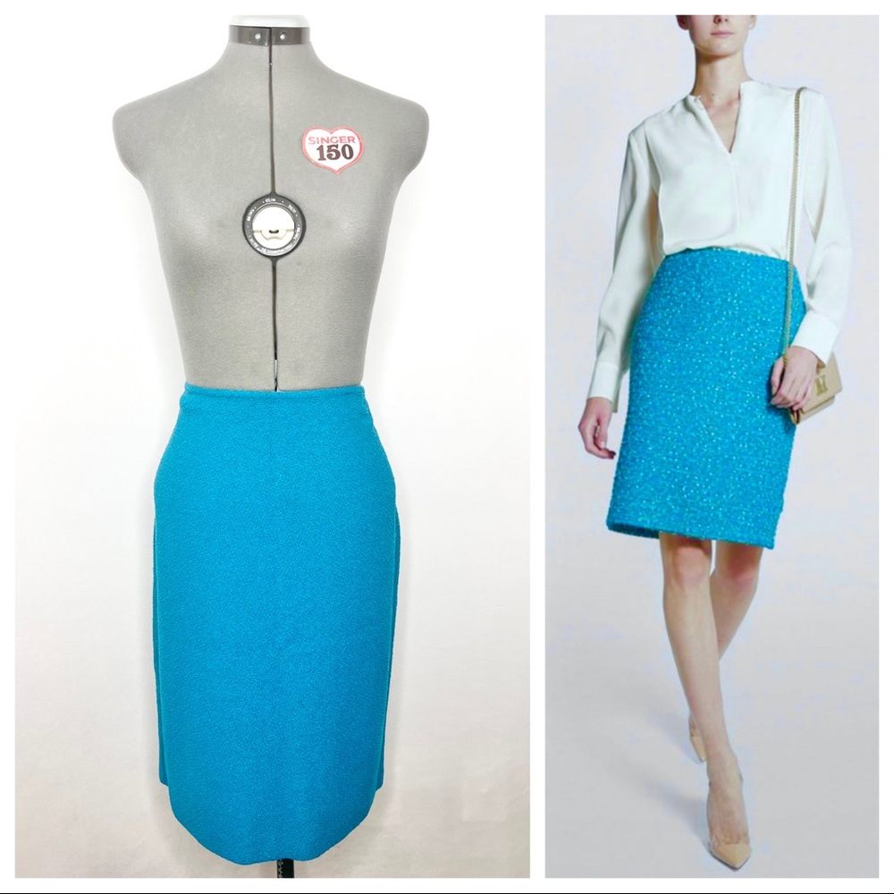 •ST. JOHN• Turquoise Boucle Knit Pencil Skirt